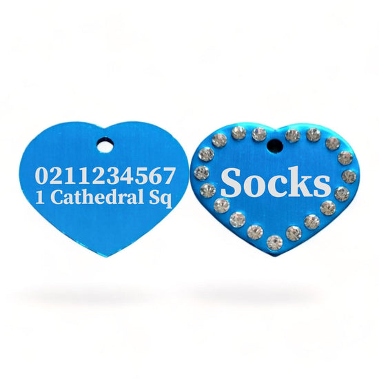 ⭐️Purr. Meow. Woof.⭐️ - Name Front & 1 Number Address Back | Bling Aluminum Heart | Cat & Dog ID Pet Tag - DodgerBlue