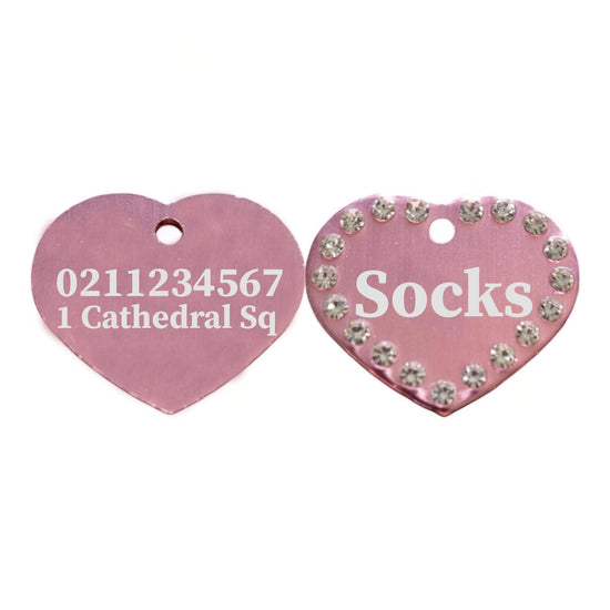 ⭐️Purr. Meow. Woof.⭐️ - Name Front & 1 Number Address Back | Bling Aluminum Heart | Cat & Dog ID Pet Tag - LightPink