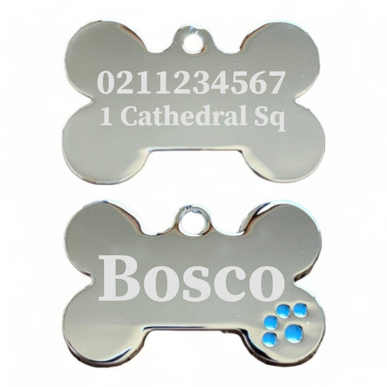 ⭐️Purr. Meow. Woof.⭐️ - Name Front & 1 Number Address Back | Dot Paw Bone | Dog ID Pet Tag - LightBlue