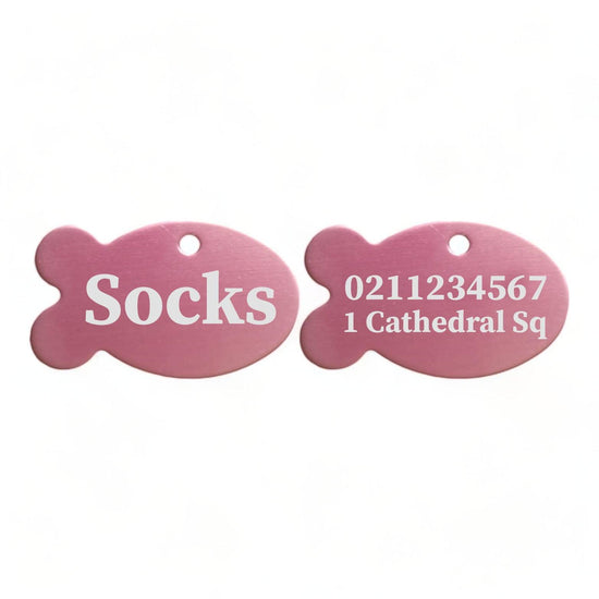 ⭐️Purr. Meow. Woof.⭐️ - Name Front & 1 Number & Address Back | Fish Aluminum | Cat, Kitten & Dog ID Pet Tag - LightPink