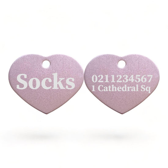 ⭐️Purr. Meow. Woof.⭐️ - Name Front & 1 Number & Address Back | Heart Aluminum | Cat, Kitten & Dog ID Pet Tag - LightPink