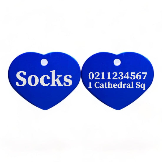 ⭐️Purr. Meow. Woof.⭐️ - Name Front & 1 Number & Address Back | Heart Aluminum | Cat, Kitten & Dog ID Pet Tag - RoyalBlue