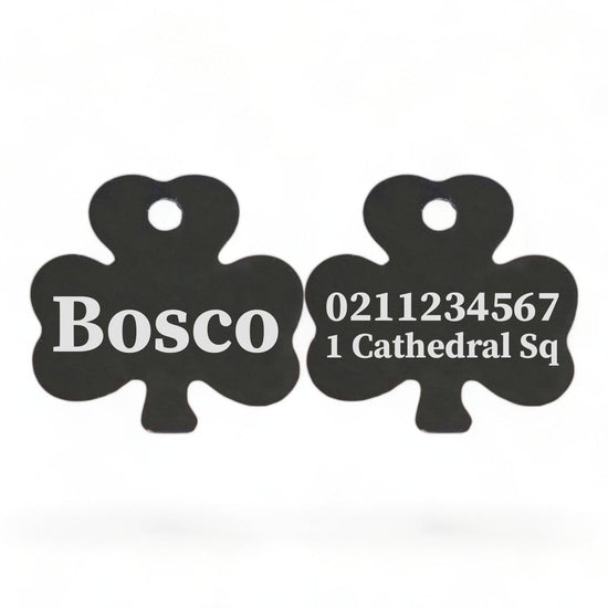 ⭐️Purr. Meow. Woof.⭐️ - Name Front & 1 Number & Address Back | Shamrock Aluminum | Cat, Kitten & Dog ID Pet Tag - Black