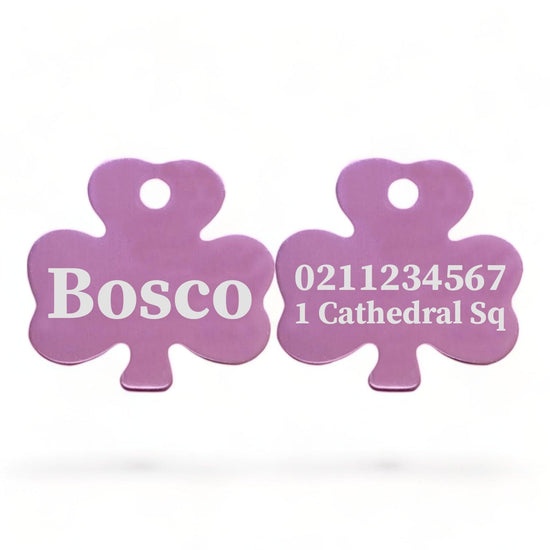 ⭐️Purr. Meow. Woof.⭐️ - Name Front & 1 Number & Address Back | Shamrock Aluminum | Cat, Kitten & Dog ID Pet Tag - LightPink