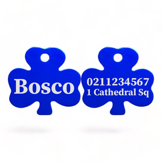 ⭐️Purr. Meow. Woof.⭐️ - Name Front & 1 Number & Address Back | Shamrock Aluminum | Cat, Kitten & Dog ID Pet Tag - RoyalBlue
