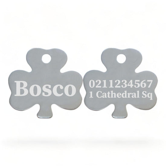 ⭐️Purr. Meow. Woof.⭐️ - Name Front & 1 Number & Address Back | Shamrock Aluminum | Cat, Kitten & Dog ID Pet Tag - Silver