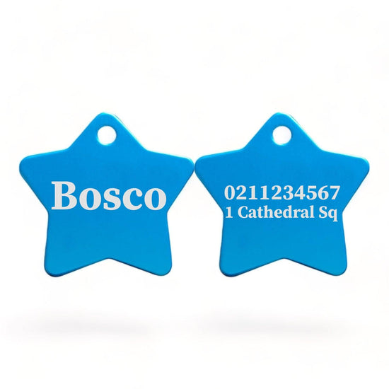 ⭐️Purr. Meow. Woof.⭐️ - Name Front & 1 Number & Address Back | Star Aluminum | Cat, Kitten & Dog ID Pet Tag - DodgerBlue / Large (Dog)
