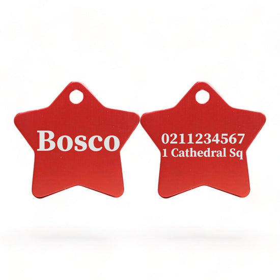 ⭐️Purr. Meow. Woof.⭐️ - Name Front & 1 Number & Address Back | Star Aluminum | Cat, Kitten & Dog ID Pet Tag - Firebrick / Large (Dog)