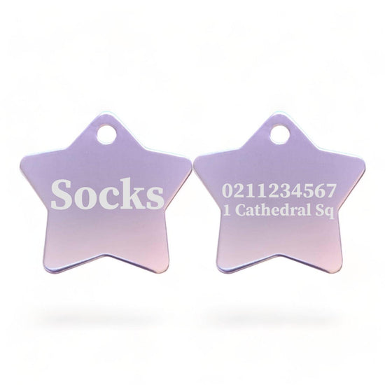 ⭐️Purr. Meow. Woof.⭐️ - Name Front & 1 Number & Address Back | Star Aluminum | Cat, Kitten & Dog ID Pet Tag - LightPink / Small (Cat)