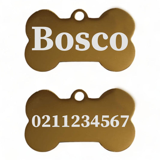 ⭐️Purr. Meow. Woof.⭐️ - Name Front & 1 Number Back | Mirror Stainless | Bone Dog ID Pet Tag - Gold / Small