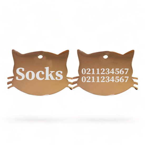 ⭐️Purr. Meow. Woof.⭐️ - Name Front & 2 Numbers Back Cat Whiskers | Mirror Stainless | Cat ID Pet Tag - BurlyWood