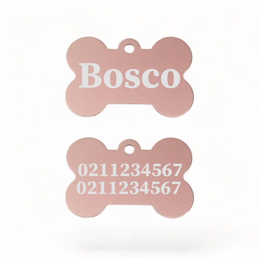 ⭐️Purr. Meow. Woof.⭐️ - Name Front & 2 Numbers Back | Bone Aluminium | Dog ID Pet Tag - LightPink