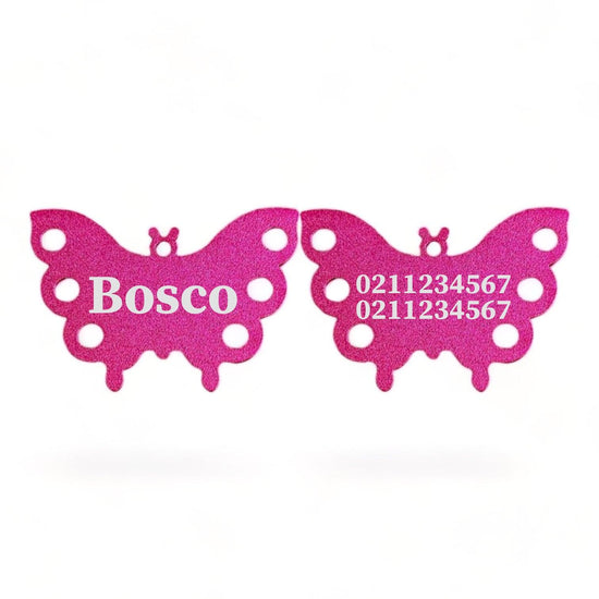 ⭐️Purr. Meow. Woof.⭐️ - Name Front & 2 Numbers Back | Butterfly Aluminum | Dog ID Pet Tag - DeepPink