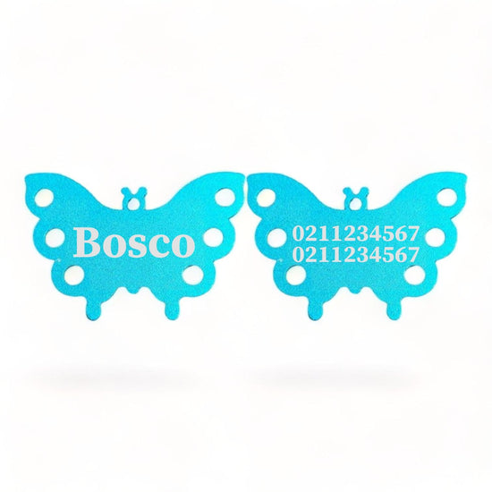 ⭐️Purr. Meow. Woof.⭐️ - Name Front & 2 Numbers Back | Butterfly Aluminum | Dog ID Pet Tag - DodgerBlue