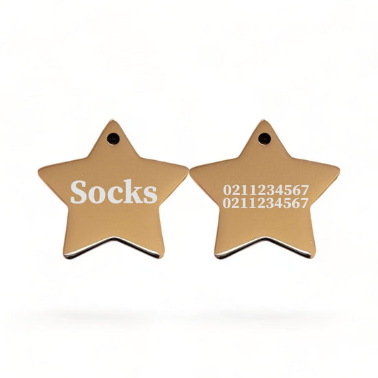 ⭐️Purr. Meow. Woof.⭐️ - Name Front & 2 Numbers Back | Mirror Stainless | Star Dog & Cat ID Pet Tag - BurlyWood / Cat (Small)