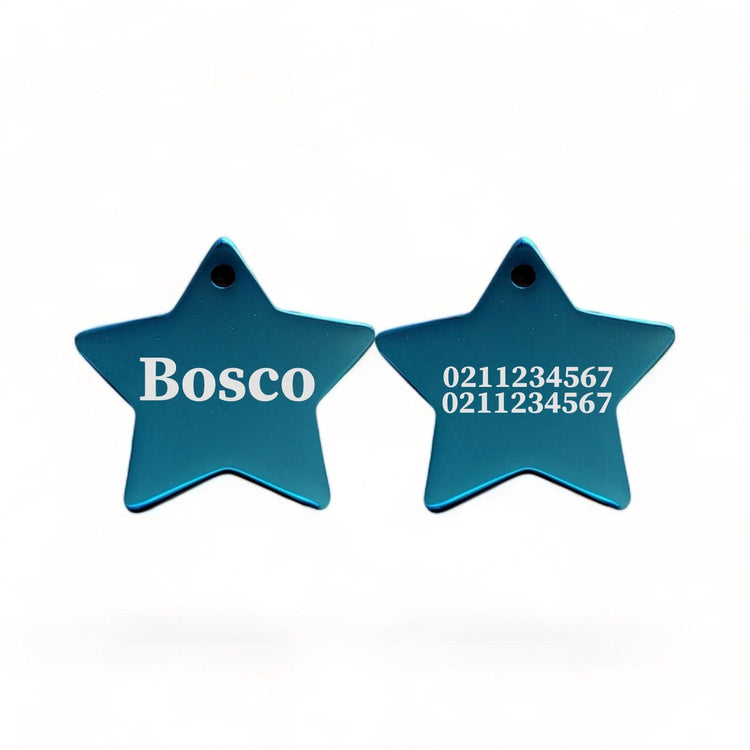 ⭐️Purr. Meow. Woof.⭐️ - Name Front & 2 Numbers Back | Mirror Stainless | Star Dog & Cat ID Pet Tag - MidnightBlue / Dog (Large)