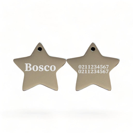 ⭐️Purr. Meow. Woof.⭐️ - Name Front & 2 Numbers Back | Mirror Stainless | Star Dog & Cat ID Pet Tag - Silver / Dog (Large)