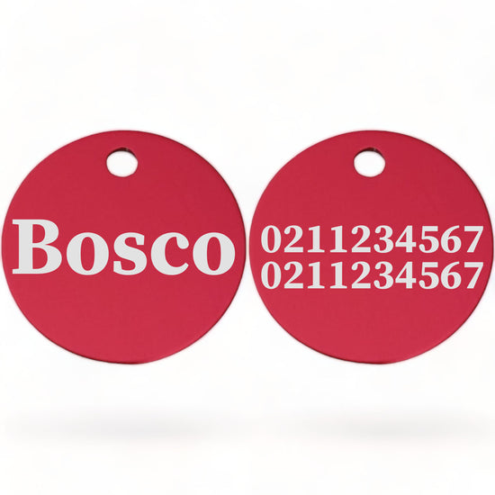 ⭐️Purr. Meow. Woof.⭐️ - Name Front & 2 Numbers Back | Round Aluminium | Cat, Kitten & Dog ID Pet Tag - DeepPink / Dog (Large)