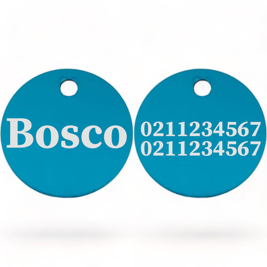 ⭐️Purr. Meow. Woof.⭐️ - Name Front & 2 Numbers Back | Round Aluminium | Cat, Kitten & Dog ID Pet Tag - DodgerBlue / Dog (Large)