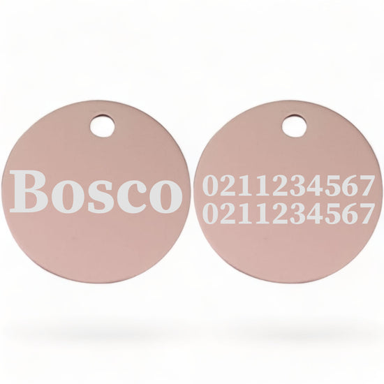 ⭐️Purr. Meow. Woof.⭐️ - Name Front & 2 Numbers Back | Round Aluminium | Cat, Kitten & Dog ID Pet Tag - LightPink / Dog (Large)