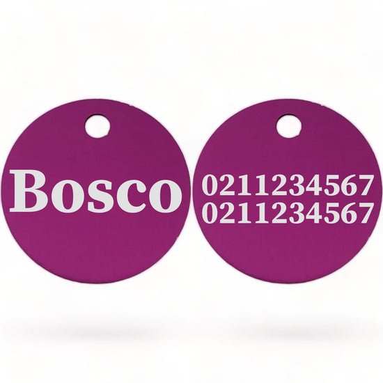 ⭐️Purr. Meow. Woof.⭐️ - Name Front & 2 Numbers Back | Round Aluminium | Cat, Kitten & Dog ID Pet Tag - RoyalBlue / Cat (Small)