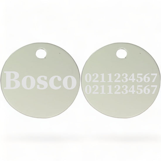 ⭐️Purr. Meow. Woof.⭐️ - Name Front & 2 Numbers Back | Round Aluminium | Cat, Kitten & Dog ID Pet Tag - Silver / Dog (Large)