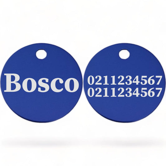 ⭐️Purr. Meow. Woof.⭐️ - Name Front & 2 Numbers Back | Round Aluminium | Dog ID Pet Tag - RoyalBlue