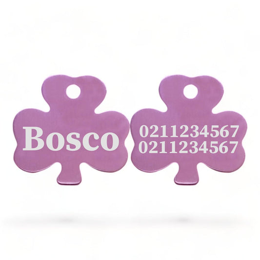 ⭐️Purr. Meow. Woof.⭐️ - Name Front & 2 Numbers Back | Shamrock Aluminum | Cat, Kitten & Dog ID Pet Tag - LightPink
