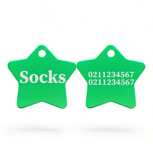 ⭐️Purr. Meow. Woof.⭐️ - Name Front & 2 Numbers Back | Star Aluminum | Cat, Kitten & Dog ID Pet Tag - MediumSpringGreen / Cat (Small)
