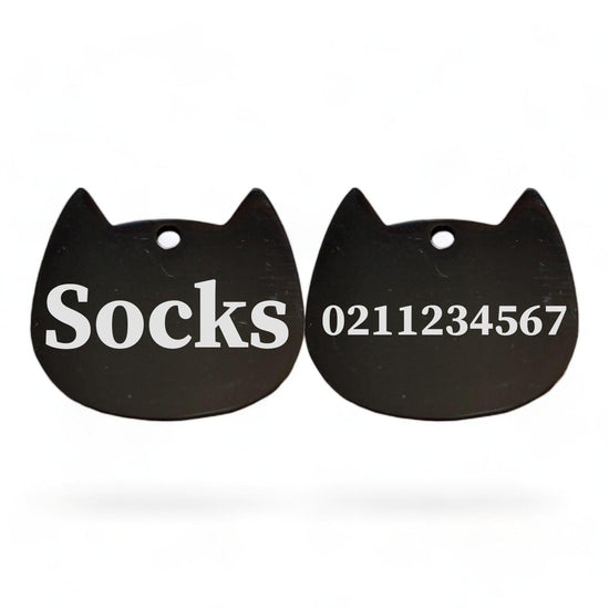 ⭐️Purr. Meow. Woof.⭐️ - Name Front & Number Back Bat Cat | Mirror Stainless | Cat ID Pet Tag - Black
