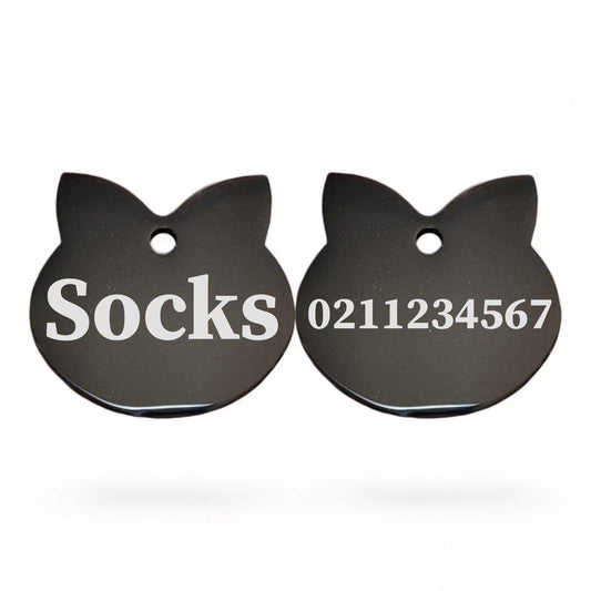 ⭐️Purr. Meow. Woof.⭐️ - Name Front & Number Back Cat Ears | Mirror Stainless | Cat ID Pet Tag - Black