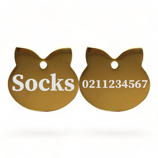 ⭐️Purr. Meow. Woof.⭐️ - Name Front & Number Back Cat Ears | Mirror Stainless | Cat ID Pet Tag - Gold