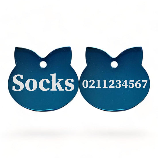 ⭐️Purr. Meow. Woof.⭐️ - Name Front & Number Back Cat Ears | Mirror Stainless | Cat ID Pet Tag - MidnightBlue