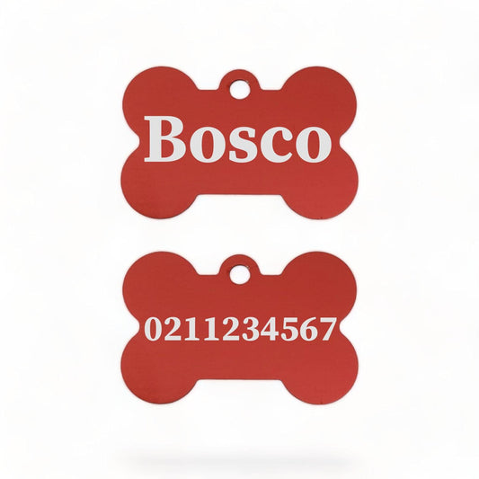 ⭐️Purr. Meow. Woof.⭐️ - Name Front & Number Back | Bone Aluminium | Dog ID Pet Tag - Firebrick