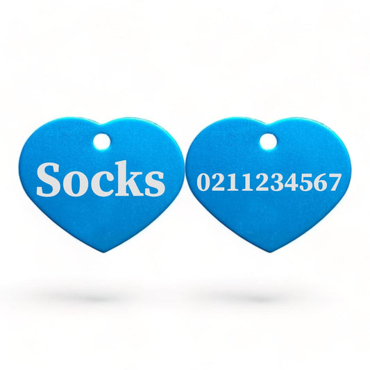 ⭐️Purr. Meow. Woof.⭐️ - Name Front & Number Back | Heart Aluminum | Cat, Kitten & Dog ID Pet Tag - DodgerBlue