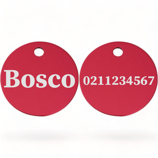 ⭐️Purr. Meow. Woof.⭐️ - Name Front & Number Back | Round Aluminium | Cat, Kitten & Dog ID Pet Tag - DeepPink / Dog (Large)