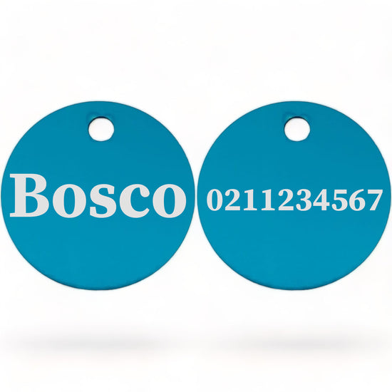 ⭐️Purr. Meow. Woof.⭐️ - Name Front & Number Back | Round Aluminium | Cat, Kitten & Dog ID Pet Tag - DodgerBlue / Dog (Large)