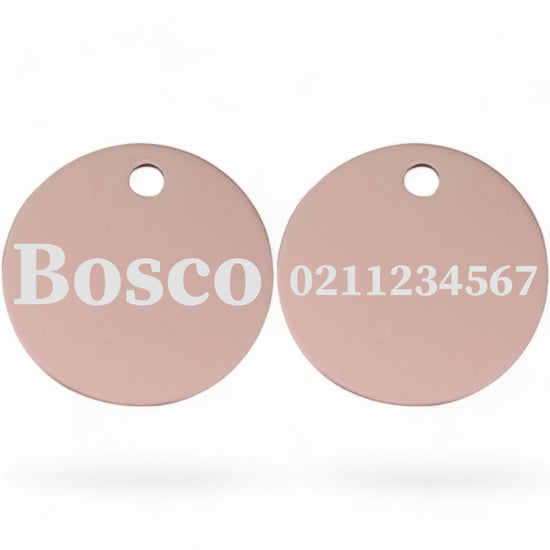 ⭐️Purr. Meow. Woof.⭐️ - Name Front & Number Back | Round Aluminium | Cat, Kitten & Dog ID Pet Tag - LightPink / Dog (Large)