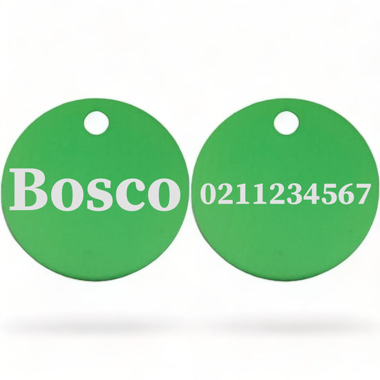 ⭐️Purr. Meow. Woof.⭐️ - Name Front & Number Back | Round Aluminium | Cat, Kitten & Dog ID Pet Tag - MediumSpringGreen / Dog (Large)