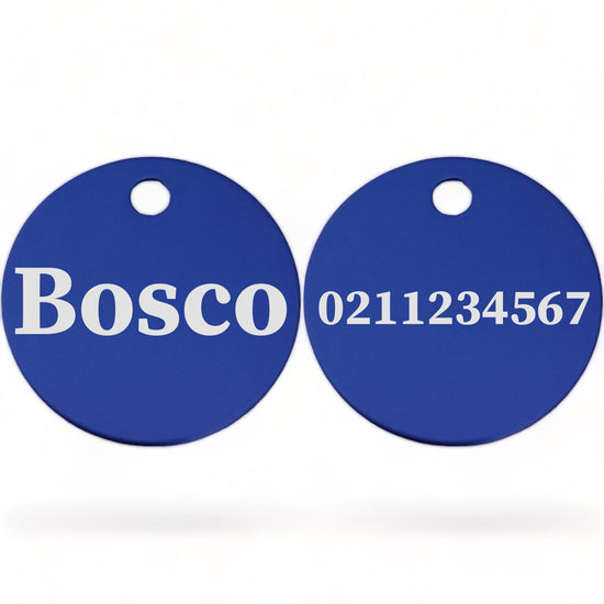 ⭐️Purr. Meow. Woof.⭐️ - Name Front & Number Back | Round Aluminium | Cat, Kitten & Dog ID Pet Tag - RoyalBlue / Dog (Large)