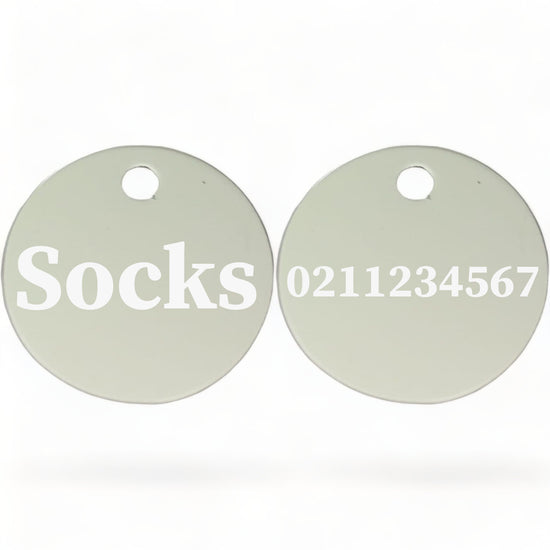 ⭐️Purr. Meow. Woof.⭐️ - Name Front & Number Back | Round Aluminium | Cat, Kitten & Dog ID Pet Tag - Silver / Cat (Small)