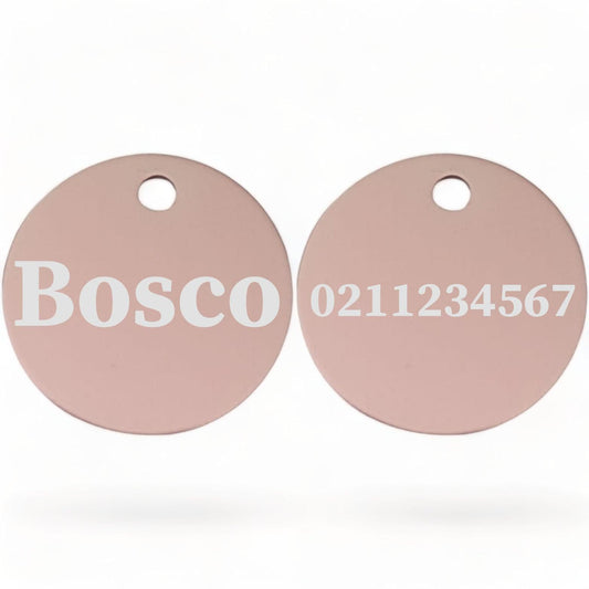 ⭐️Purr. Meow. Woof.⭐️ - Name Front & Number Back | Round Aluminium | Dog ID Pet Tag - LightPink