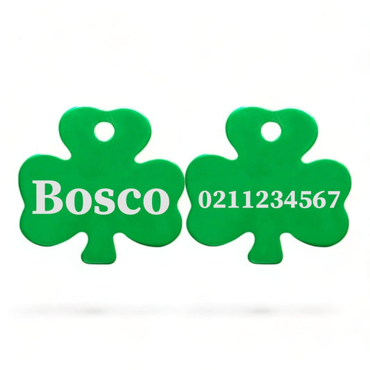 ⭐️Purr. Meow. Woof.⭐️ - Name Front & Number Back | Shamrock Aluminum | Cat, Kitten & Dog ID Pet Tag - MediumSpringGreen
