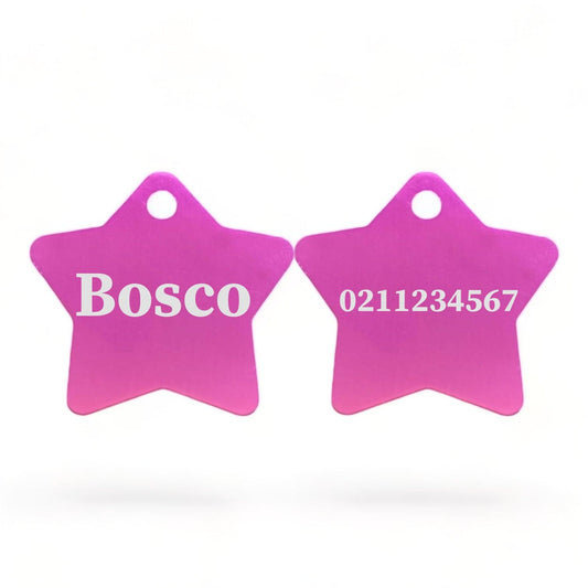 ⭐️Purr. Meow. Woof.⭐️ - Name Front & Number Back | Star Aluminum | Cat, Kitten & Dog ID Pet Tag - DeepPink / Dog (Large)