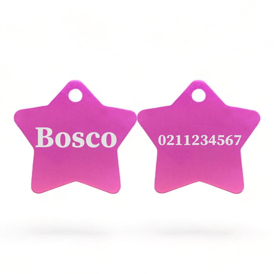 ⭐️Purr. Meow. Woof.⭐️ - Name Front & Number Back | Star Aluminum | Cat, Kitten & Dog ID Pet Tag - DeepPink / Dog (Large)