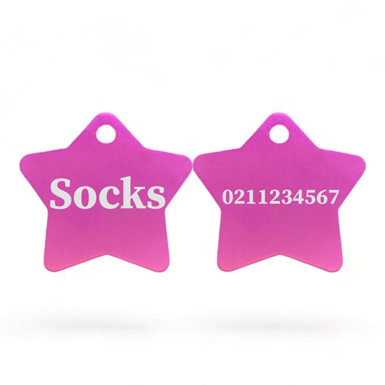 ⭐️Purr. Meow. Woof.⭐️ - Name Front & Number Back | Star Aluminum | Cat, Kitten & Dog ID Pet Tag - DeepPink / Small (Cat)