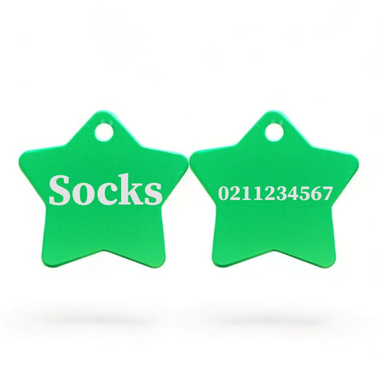 ⭐️Purr. Meow. Woof.⭐️ - Name Front & Number Back | Star Aluminum | Cat, Kitten & Dog ID Pet Tag - MediumSpringGreen / Small (Cat)
