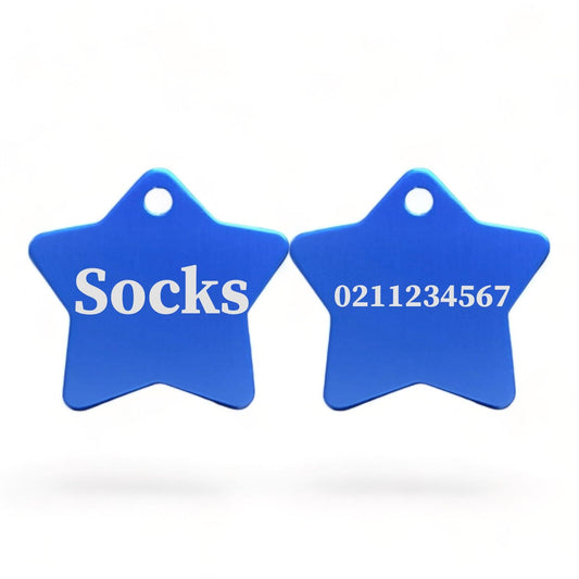 ⭐️Purr. Meow. Woof.⭐️ - Name Front & Number Back | Star Aluminum | Cat, Kitten & Dog ID Pet Tag - RoyalBlue / Small (Cat)