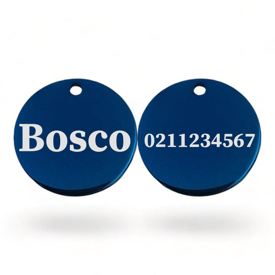 ⭐️Purr. Meow. Woof.⭐️ - Name Front & Number Back Round | Mirror Stainless | Dog ID Pet Tag - MidnightBlue