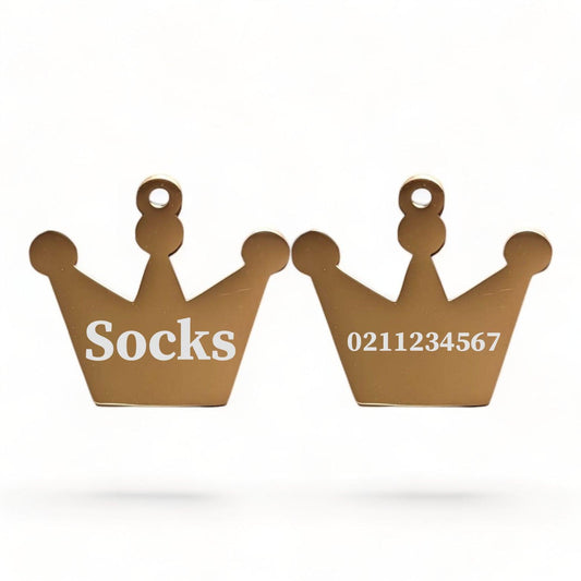 ⭐️Purr. Meow. Woof.⭐️ - Name Front & Number Back Royal Crown | Mirror Stainless | Cat & Dog ID Pet Tag - BurlyWood